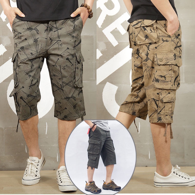 Camouflage 3 4 Cargo Shorts Men Summer Casual Cotton Hot Breeches Baggy Multi Pocket Military