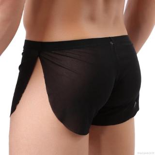 Men's Side Slit Pajama Shorts Sexy Low Waist Ultra-Thin Sleeping Bottom Homewear