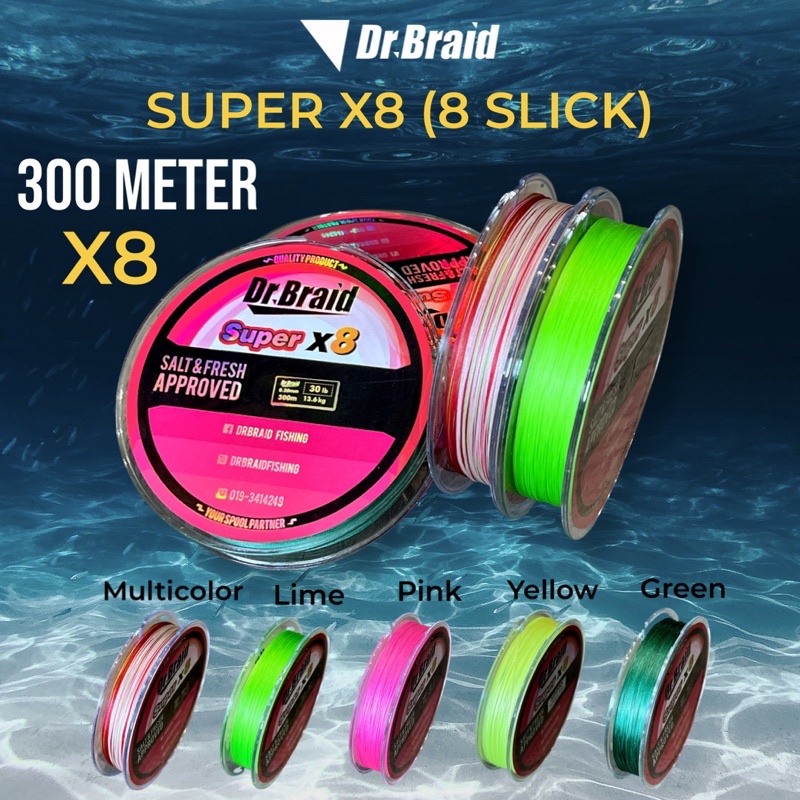 300m Dr.Braid Super X8 (8 Slick) 15lb 20lb 30lb 40lb 50lb 60lb Braided