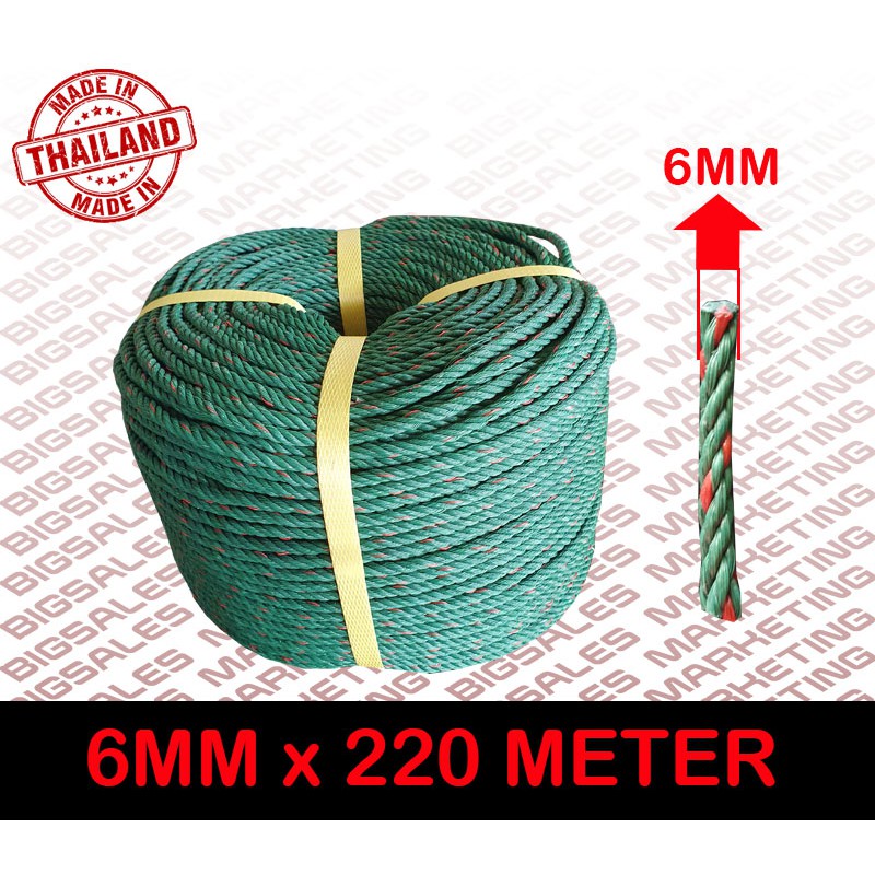 BIGSALES 6mm x 220 Meter PE Nylon Green Polyethylene Rope (Thailand ...