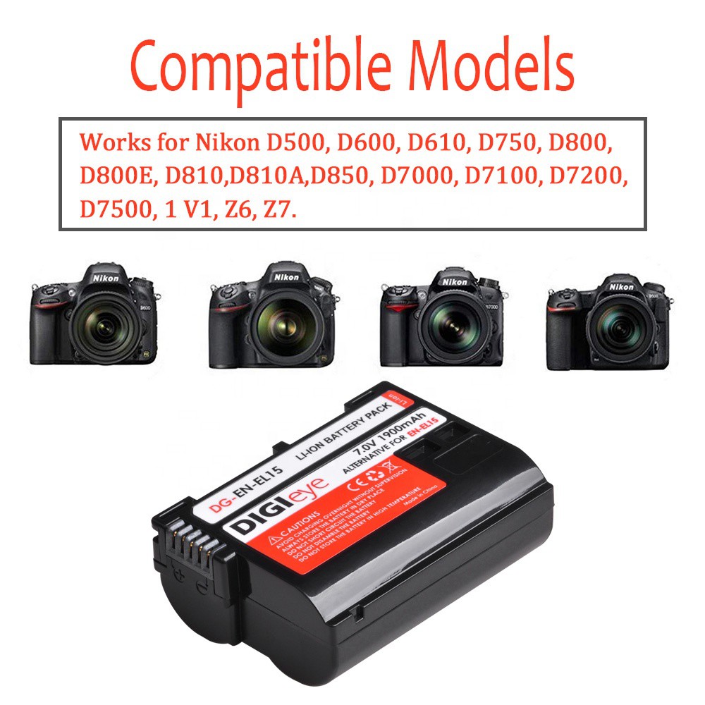 D800E D7000 D7500 x2 D7100 et Double USB LCD Chargeur pour Nikon D500 D610 V1 D800 D750 D7200 D850 EN-EL15a Batterie D600 D810 Dot.Foto EN-EL15 