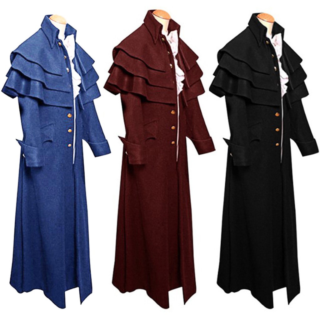 Mens Blazer Slim Fit Casual Bohe Printed Steampunk Tailcoat Jacket Gothic Frock Uniform Light Buttons Suit Jacket Coats 