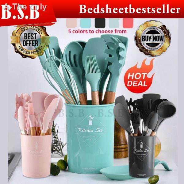 【Special offer】◘☋B.S.B BSB 12Pcs Cooking Tools Kitchen Cookware Set Silicone Utensils Cooking Sets Household Kitchen Acc