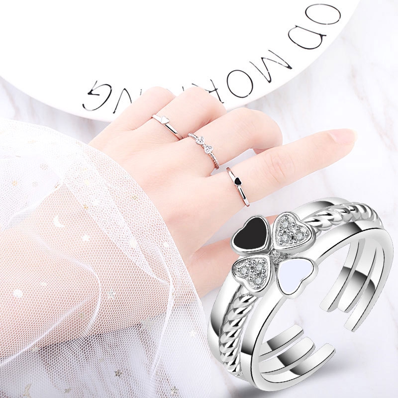 S925 Silver Four Leaf Clover Open Ring Three In One Combination Disassembly Jewelry Shopee Malaysia