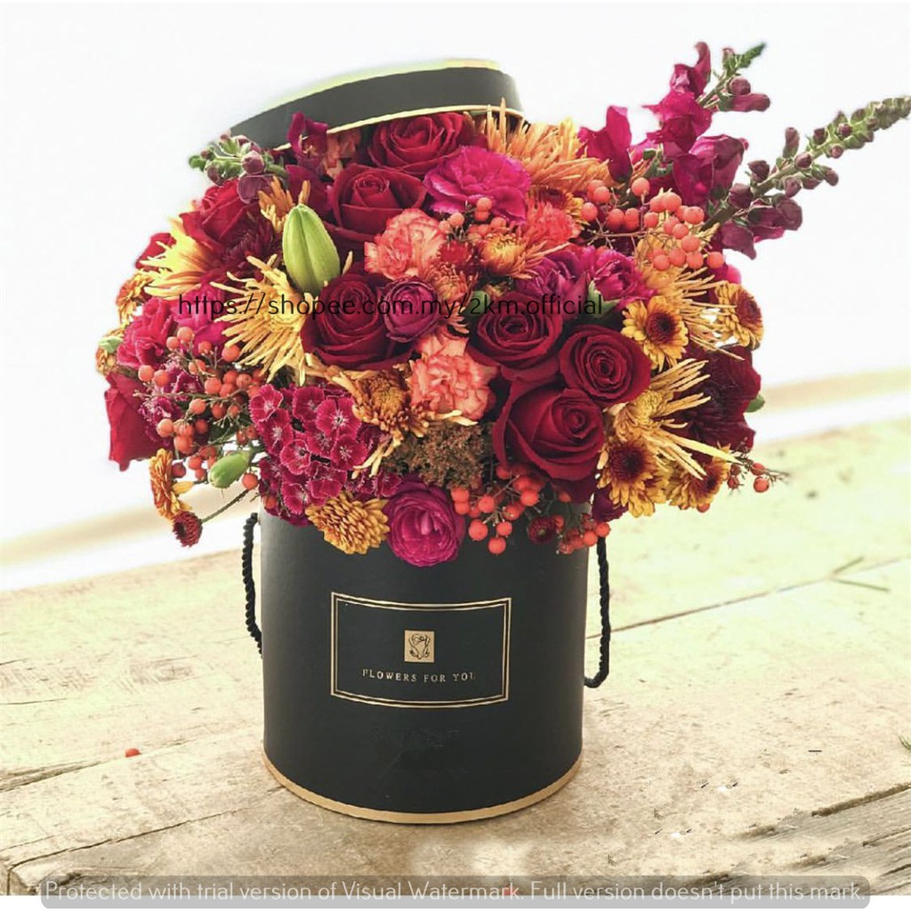 Roffyfb Round Flowers For You Flower Box Surprise Delivery Box Florist Box Round Box Gift Box Kotak Bunga Hadiah Shopee Malaysia