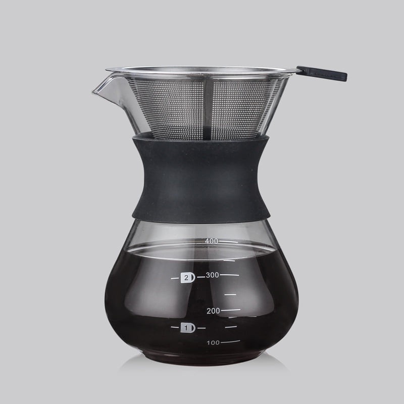 Glass Chemex Style Coffee Maker Pour Over Coffeemaker with Stainless Steel Filter (200ml / 400ml)