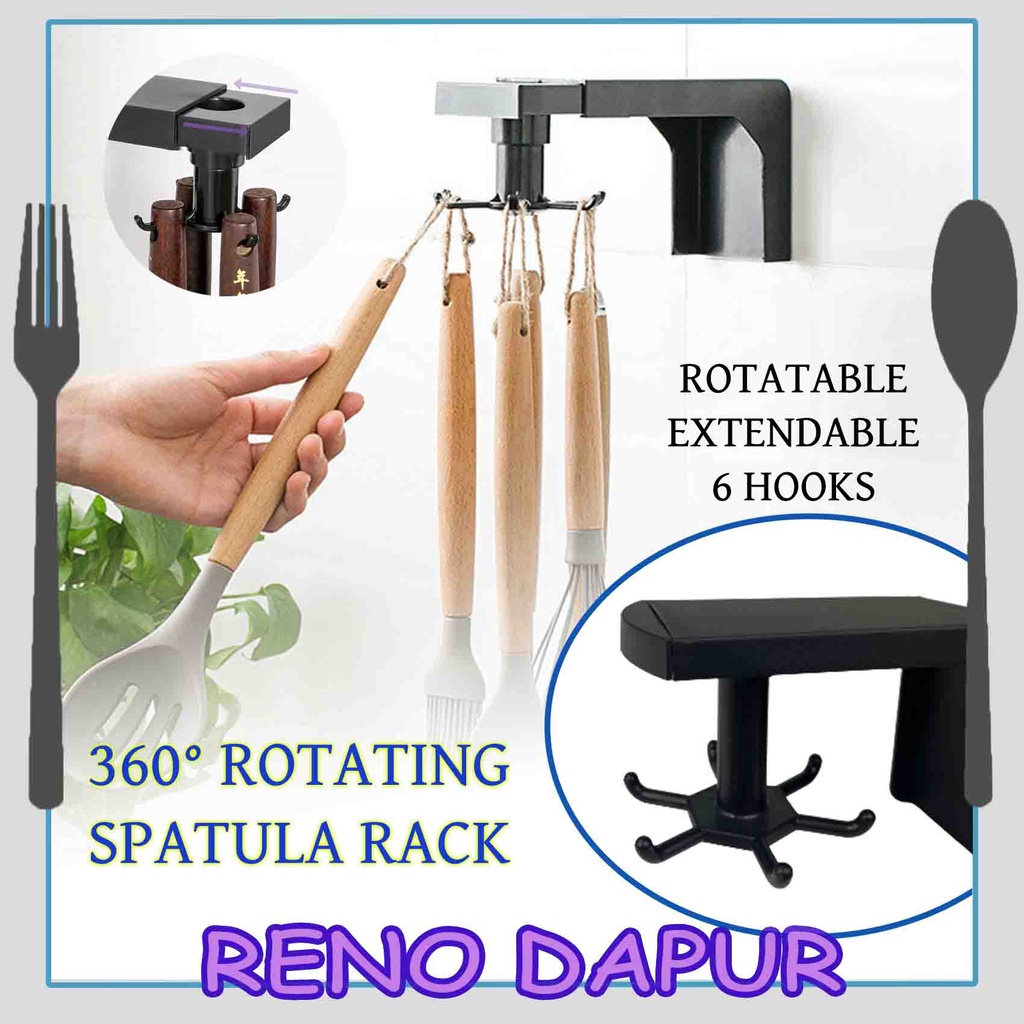RENODAPUR Multifunction 360° Rotating Kitchen Hook Hanger Spatula Rack