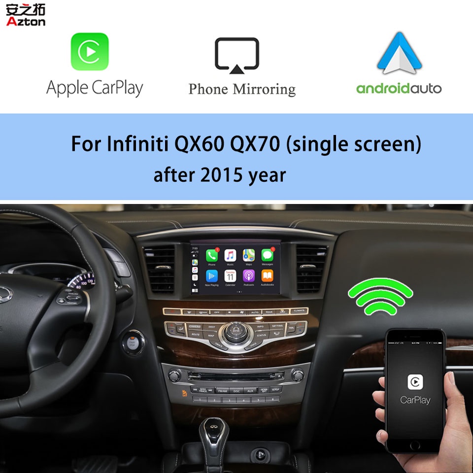 AZTON Car Wireless CarPlay For Infiniti QX60 QX70 Single Screen 2015