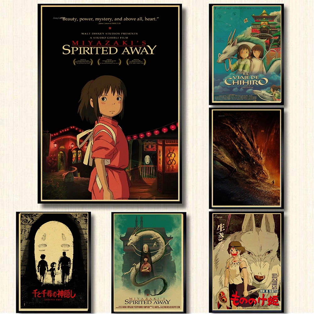 Retro Posters Spirited Away Hayao Miyazaki Cartoon Movie Poster Kraft Paper  Painting Stickers Wall Hanging Painting Printed Draw | Shopee Malaysia