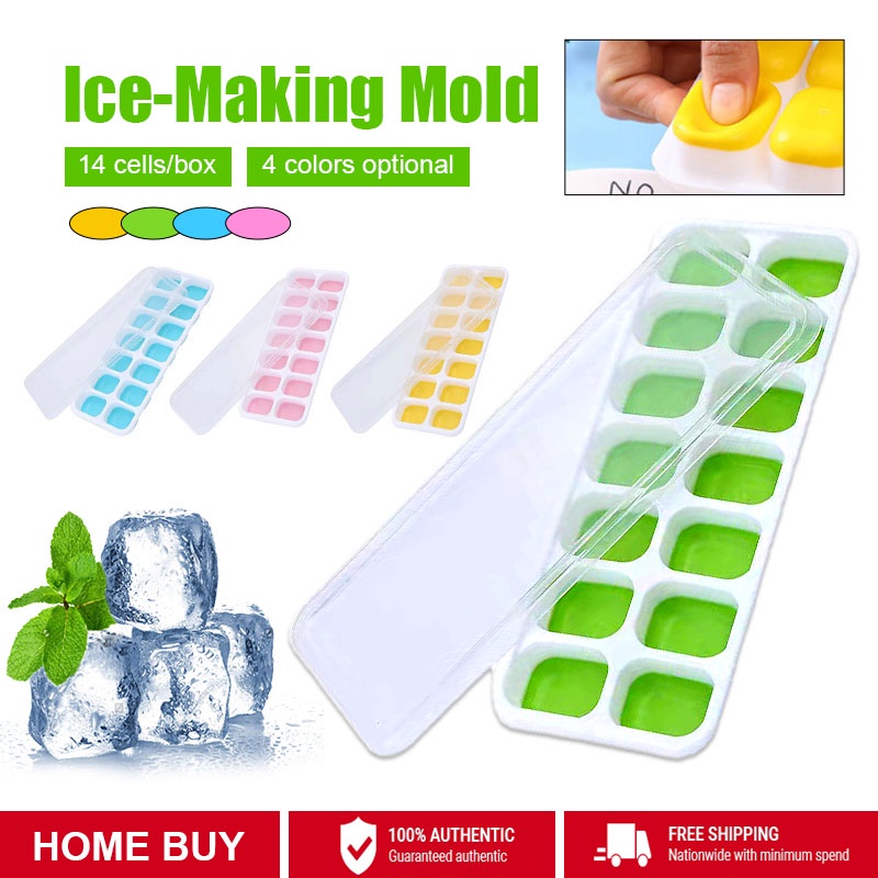 Ice Cube Tray 14 HOLES SILICONE MR.DIY ICE CUBE TRAY With Cover BABY FOOD Maker Mold Tray Containers Pembuat Ais Batu 冰块