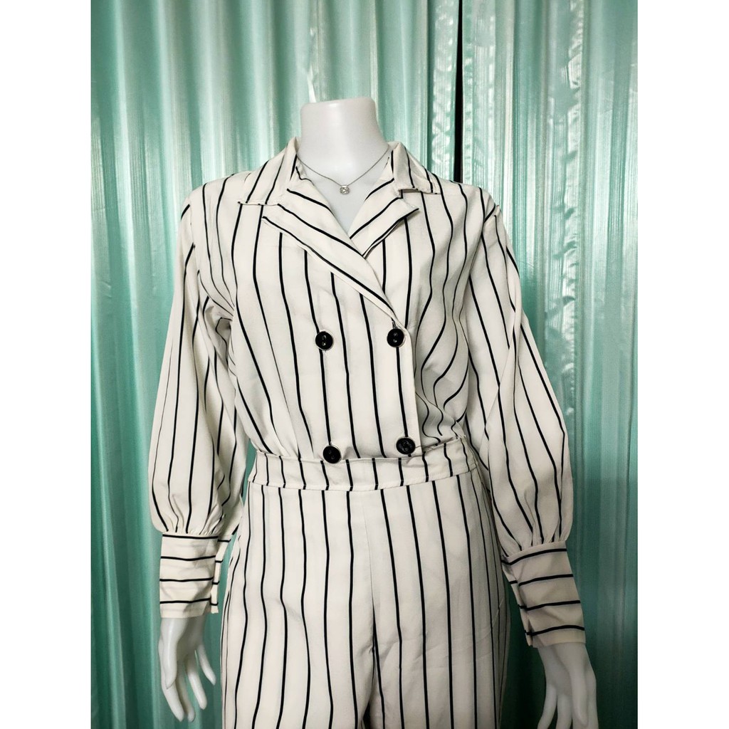 Fashion Set For Work Long-Sleeved Pants Black And White Stripes Sign Patsii