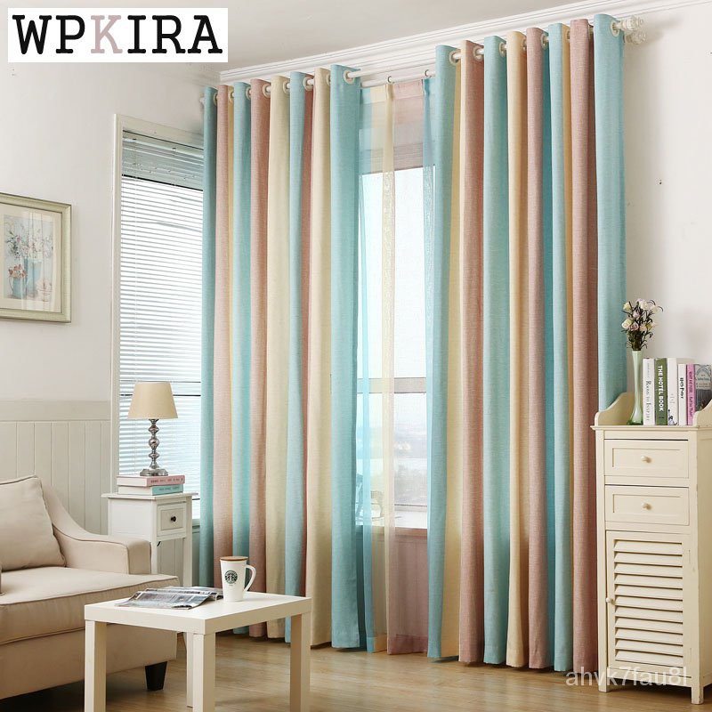 300cm High Blue Yellow Striped Linen Blinds Modern Pinch Pleat Curtains Blackout Curtain Tulle For Living Room Bedroom 3 Shopee Malaysia