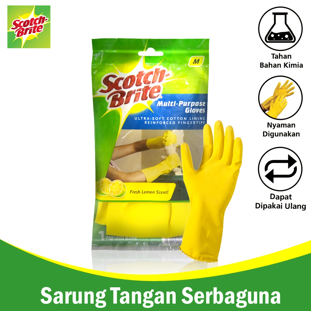 3m ScotchBrite Gloves Size S / M / L Fresh Lemon Scent Versatile