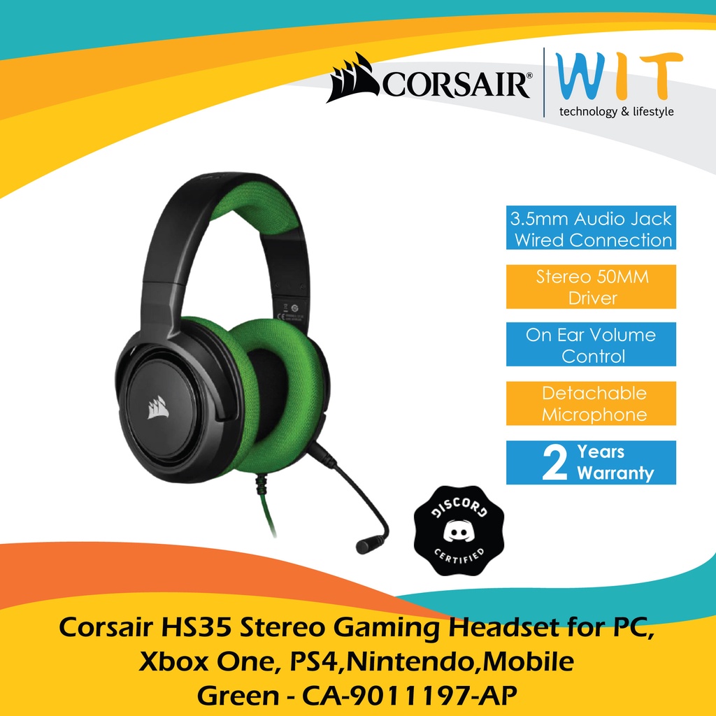 Corsair HS35 Stereo Gaming Headset for PC, Xbox One, PS4,Nintendo,Mobile - Black/Blue/Green/Red