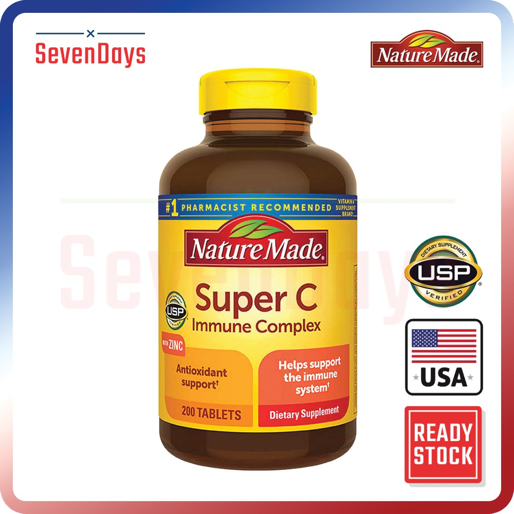 Nature Made Super C Immune Complex 200 Tablets Antioxidant Zinc Vitamin