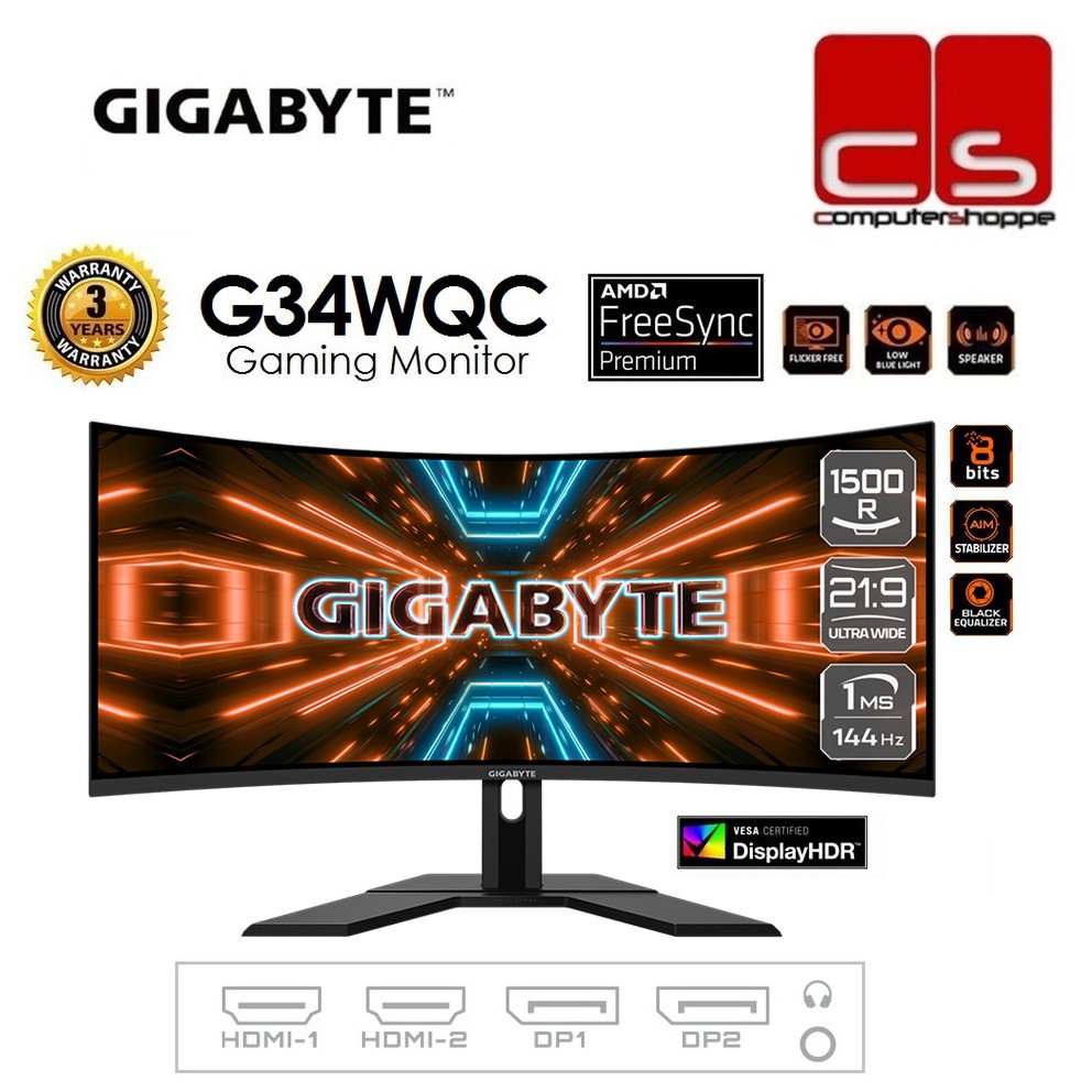 GIGABYTE G34WQC 34" WQHD 144HZ 1MS FREESYNC GAMING MONITOR | Shopee