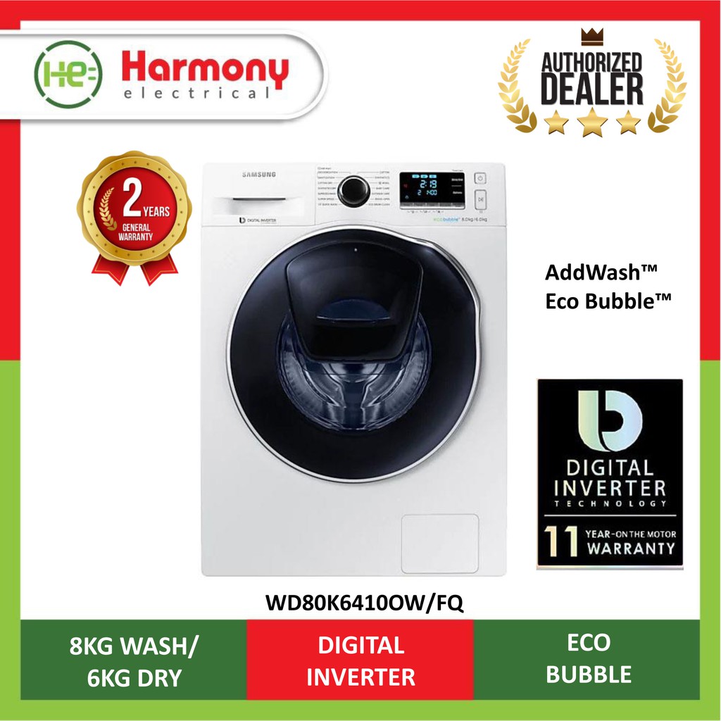 Samsung Front Load 8kg Washer & 6kg Dryer WD80K6410OW/FQ Combo