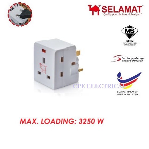 Selamat 3K331L 13A 3 Way Adaptor with Neon (SIRIM Approved) BUSSMANN