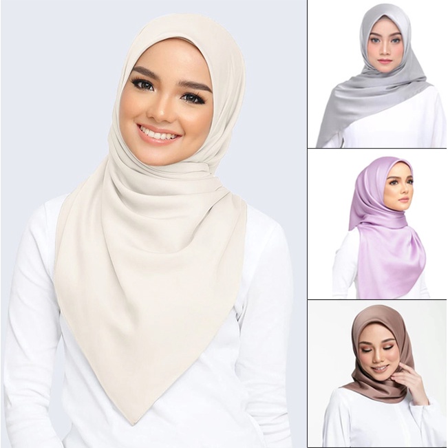 Tudung bawal satin ready stock Msia plain hijab muslimah imitate silk ...