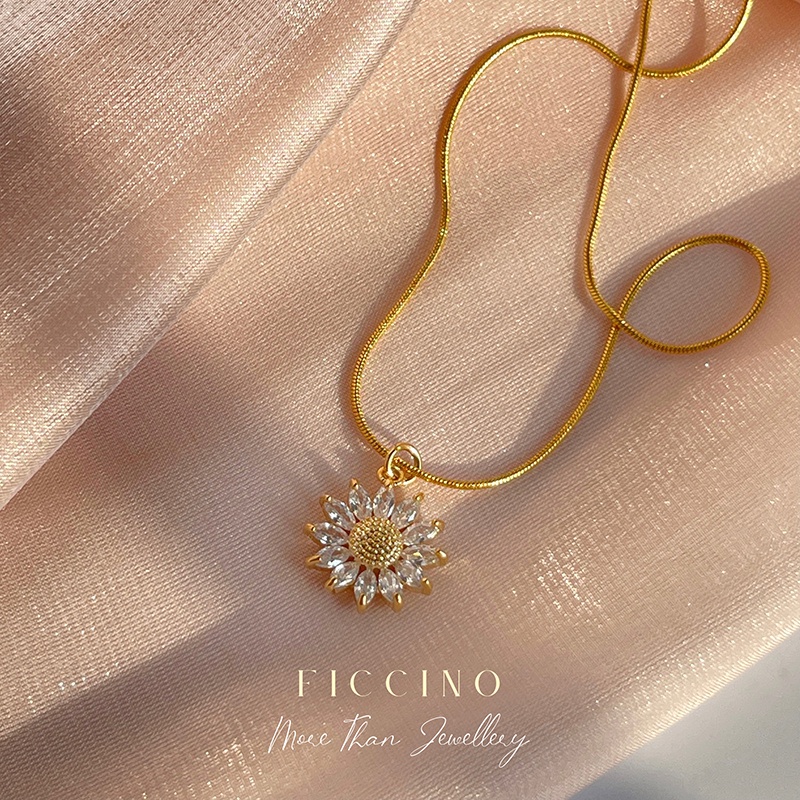 【Velvet Box】FICCINO 18k Gold Plated Titanium Steel Sunflower Pendant