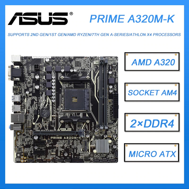 ASUS USED A320M Motherboard PRIME A320MK DDR4 32G AM4 2nd Gen/1st Gen