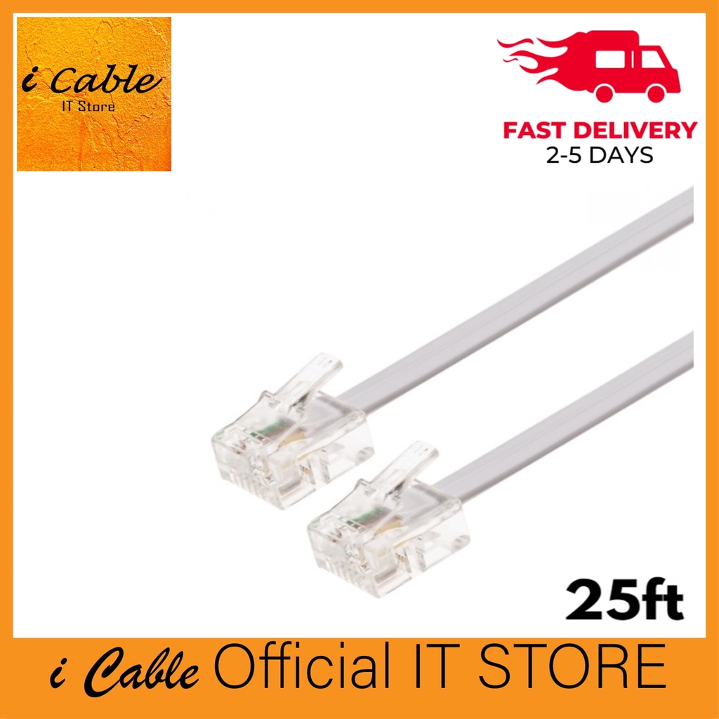 (Ready Stock) i Cable Telephone Line Cable RJ11 6P4C for Home Office Key Phone / Single Line