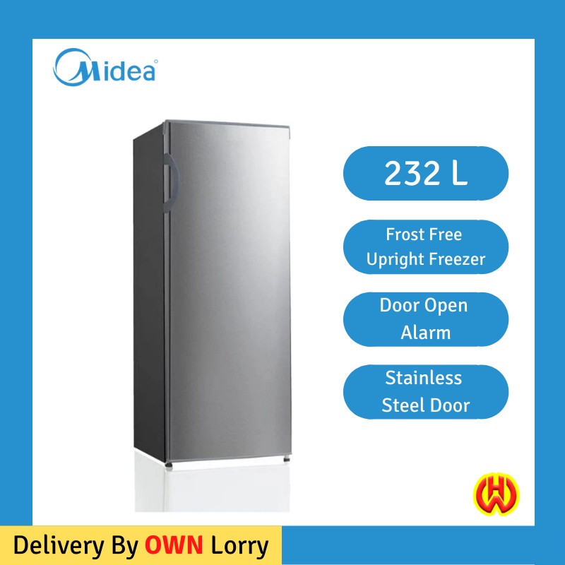 Midea 232L Frost Free Upright Freezer Super Freeze Multi Air Flow Single Door Fridge [MUF307SS