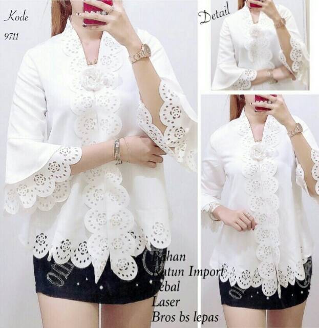  Top  Kebaya  Aldora White  Baloteli Material Import Bros Can 