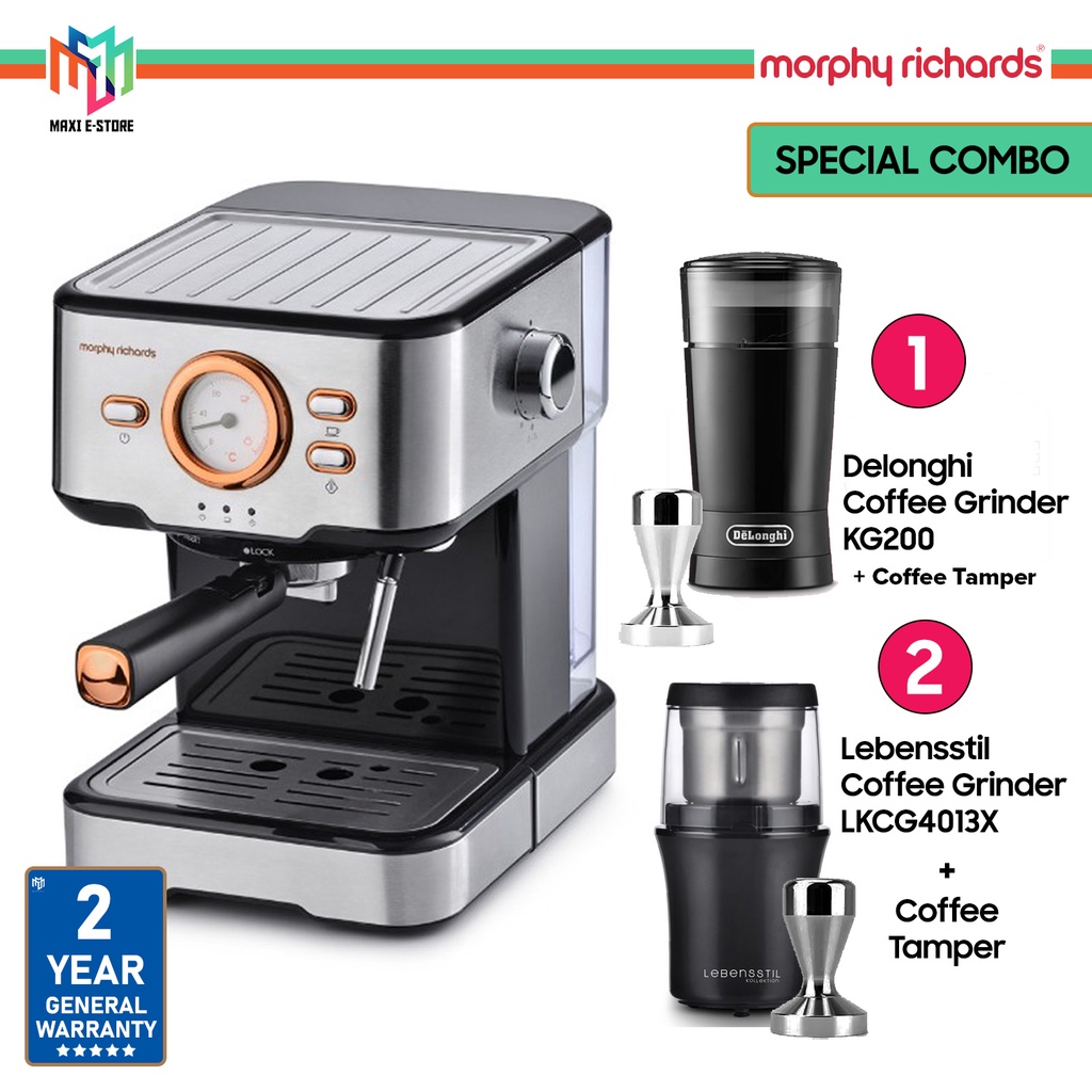 Morphy Richards 172EM1 Pump Espresso Coffee Maker Machine 3 in 1 + Coffee Grinder KG200 OR LKCG4013X