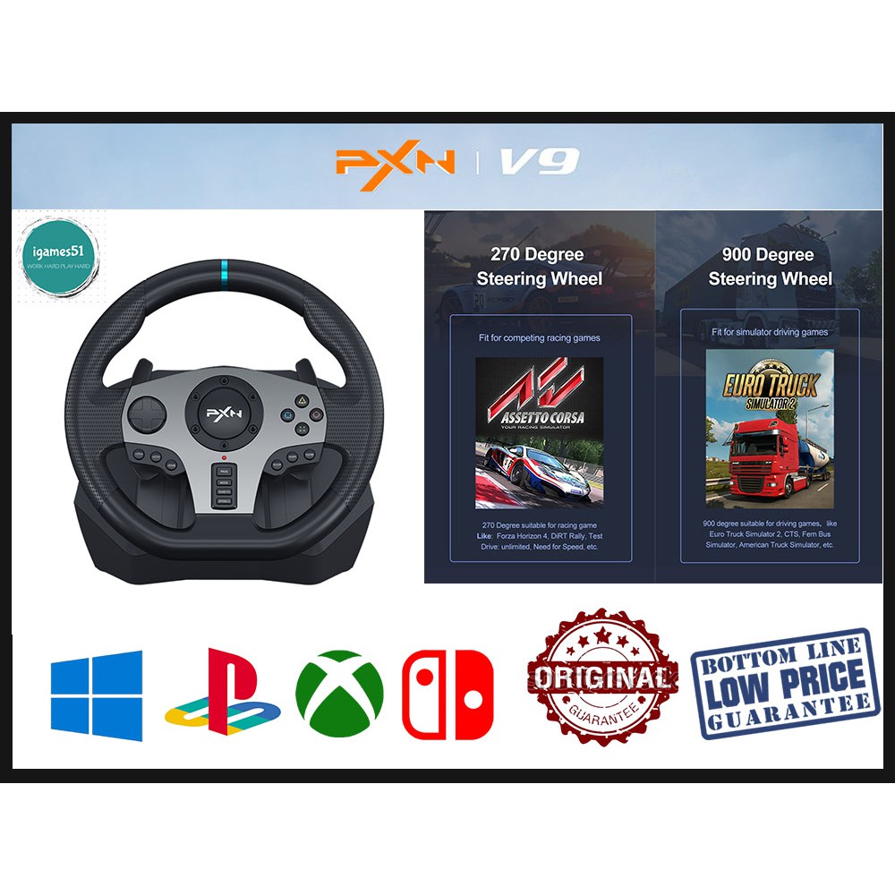 PXN V9 Gaming Steering Wheel Pedal Vibration Racing Game Controller For