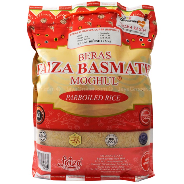 Beras Faiza Basmathi Moghul Parboiled Rice 5kg Malaysia