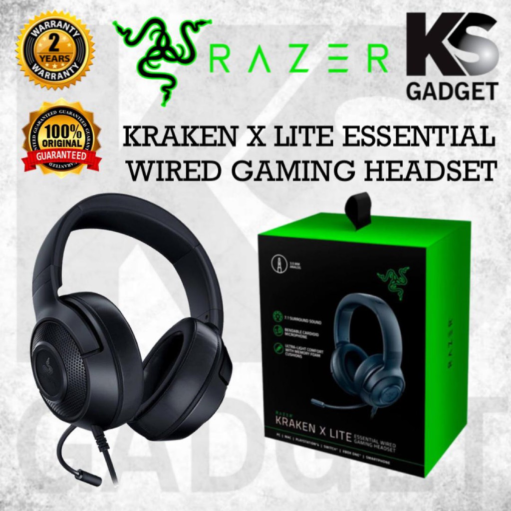 Razer Kraken X Lite Essential Wired Gaming Headset Ultra Light Comfort Heavy Bass 7 1 Surround Sound Bendable Microphone Shopee Malaysia