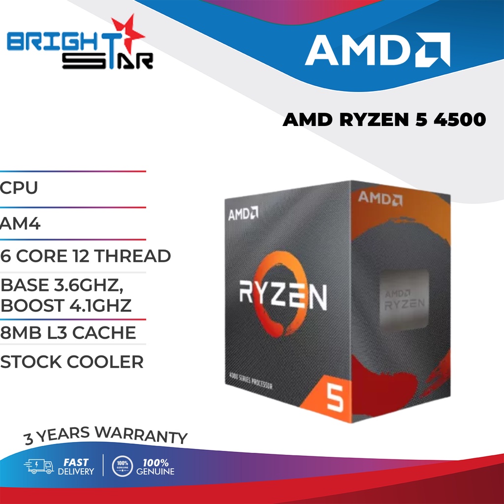 AMD RYZEN 5 4500 PROCESSOR / CPU / AM4 / 6C 12T / BASE 3.6GHZ BOOST 4 ...