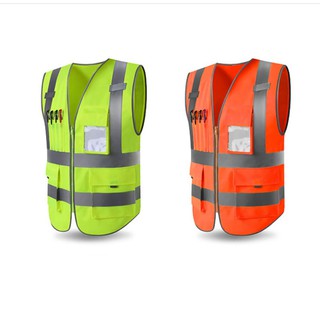 Hi-Vis Safety Vest With Zipper Reflective Jacket Security Waistcoat 5 Pockets