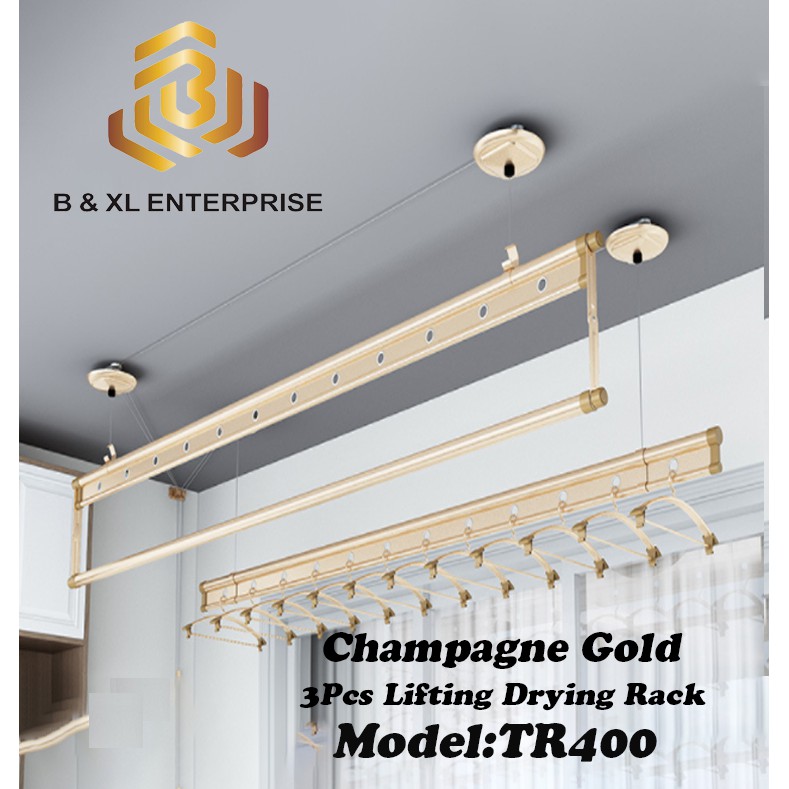 ModelTR400G B & XL Champagne Gold3pcs Lifting Drying Rack 2/2.4Meter Lifting Clothes Hanger