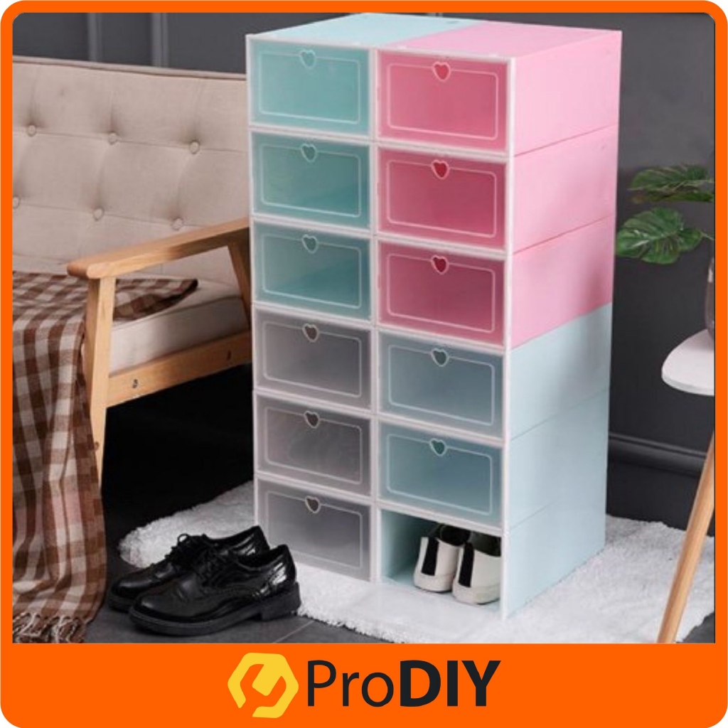 Heart Shape Foldable Plastic Shoes Box Stackable Storage Shoe Box