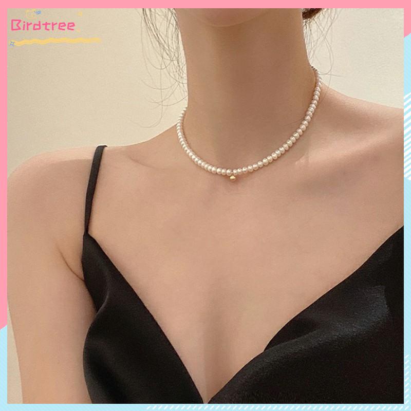 Pearl Clavicle Chain Design Small Gold Ball Pendant Elegant Fashion Necklace - BS