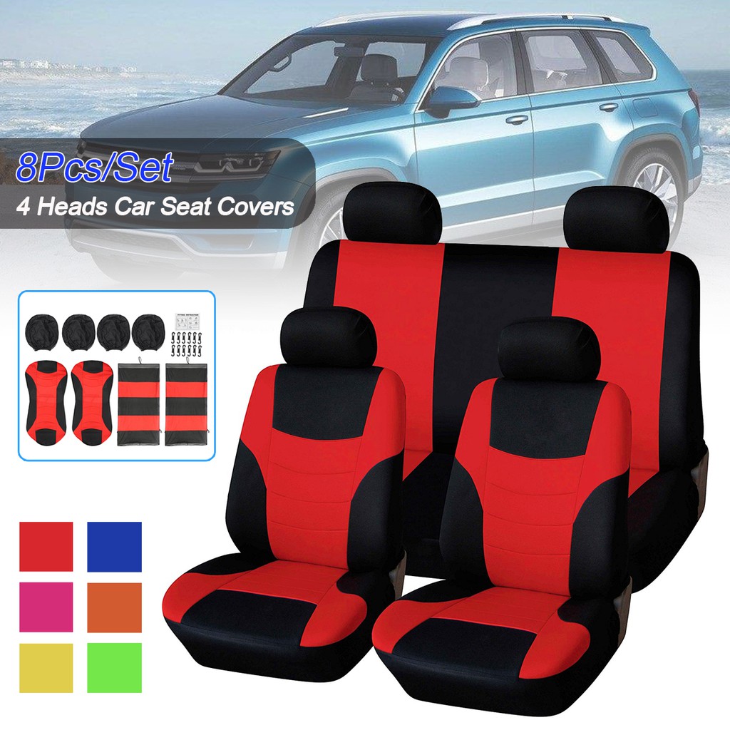 8Pcs//set 5-Seat Car Seat Covers Front+Rear Green Cloth For Interior Accessories