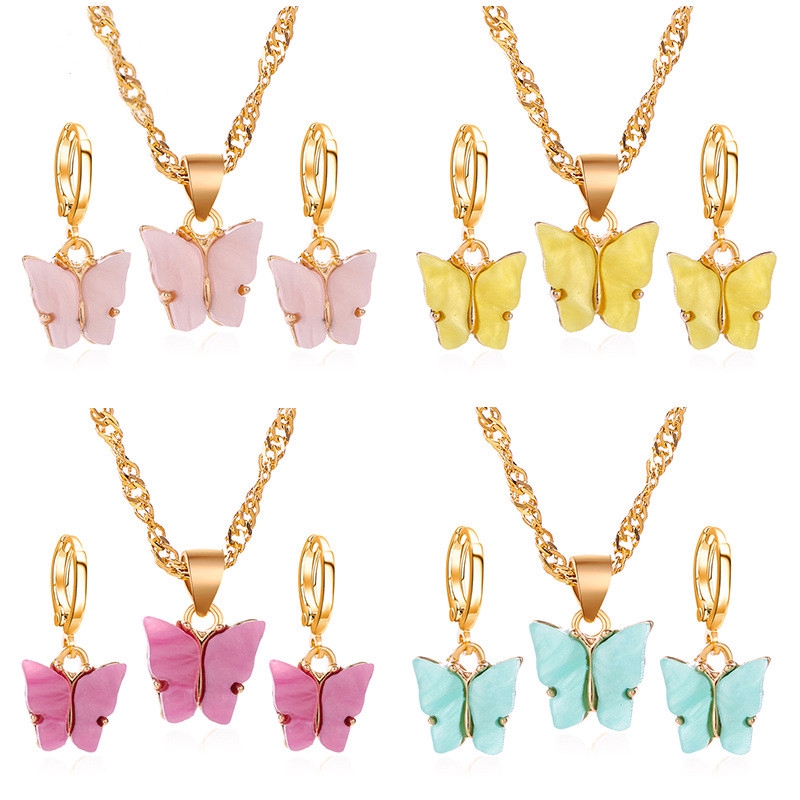 Piece Set Jewelry Acrylic Butterfly Necklace Earring Set ...