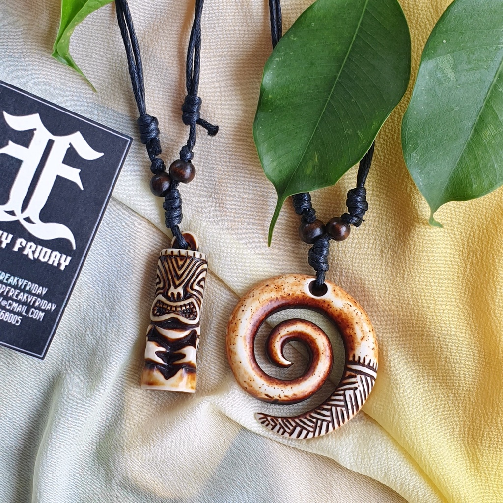 Totem Tiki Maori Spiral Bone Adjustable Necklace Indie Boho Hippie Rasta