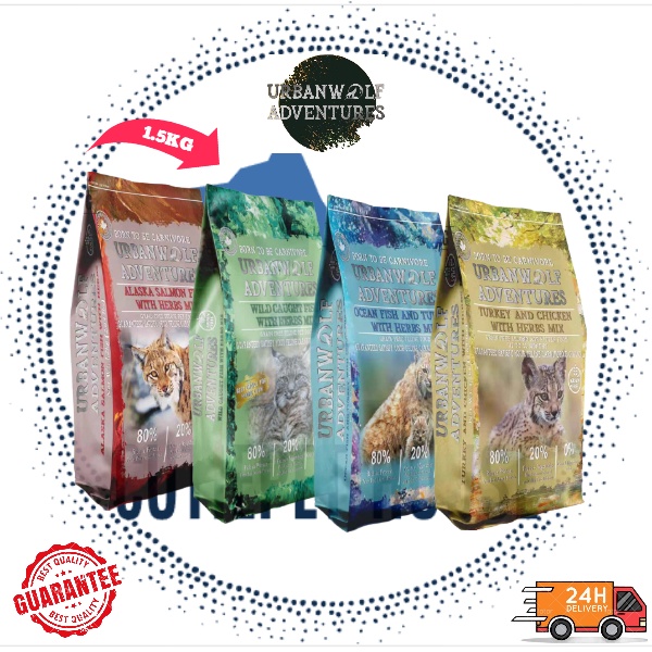 UrbanWolf Adventures Alaska Salmon/Ocean Fish & Turkey/Kitten Turkey & Chicken/Wild Caught Fish (GRAIN FREE) {1.5KG}