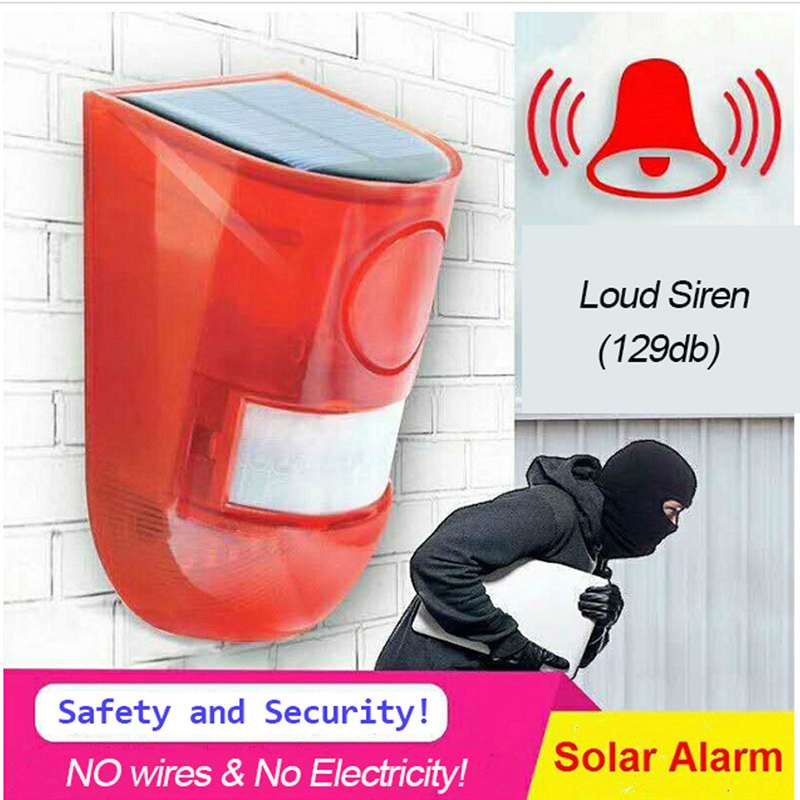 【Ready Stock】Solar Alarm Lamp Remote Control Security Alarm Outdoor