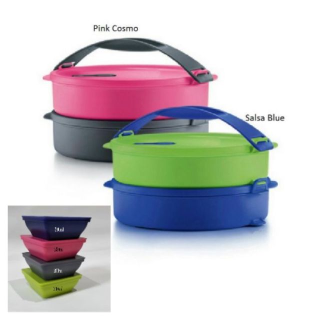 Tupperware Microwaveable Round Click To Go Duo Set With Zen Square Small