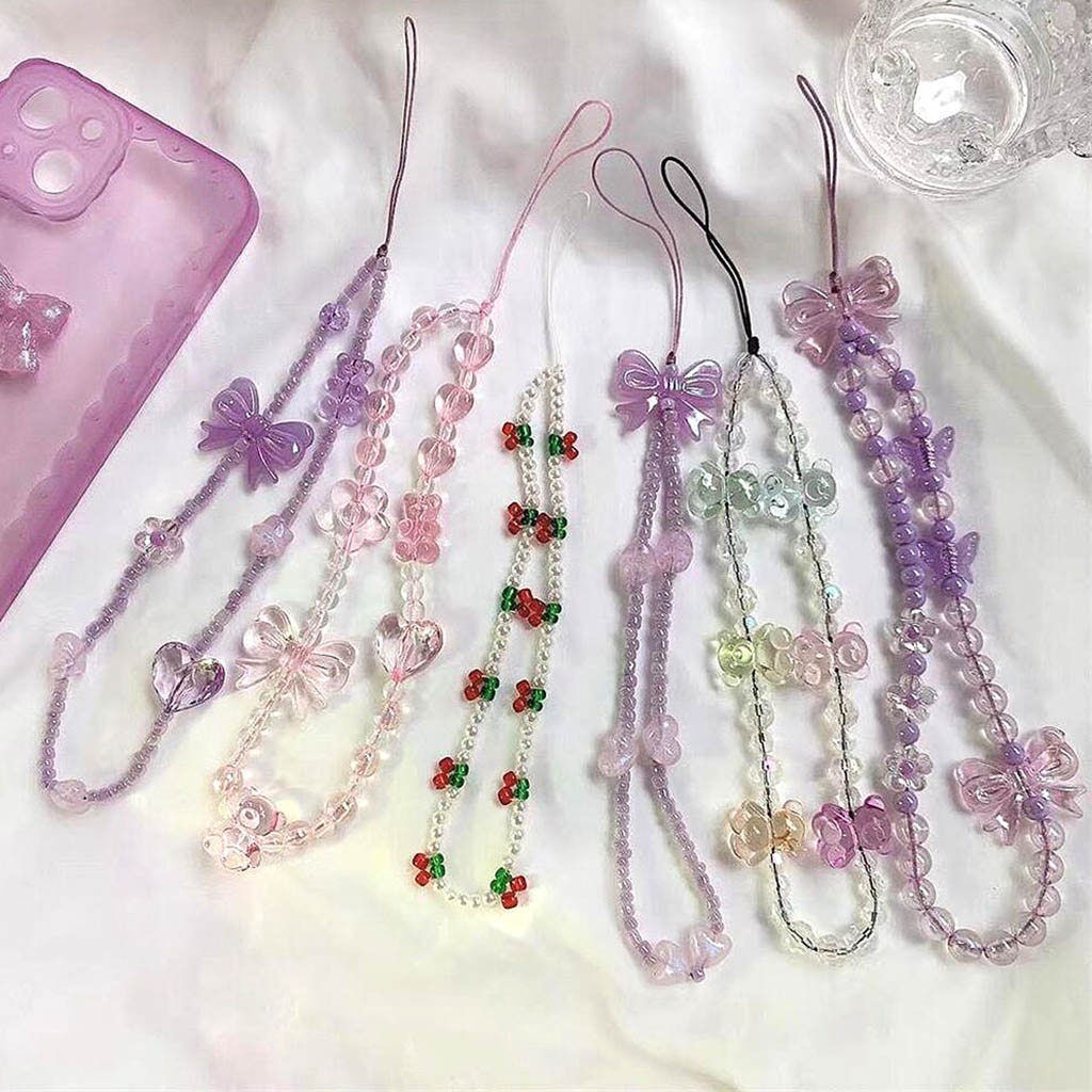 Phone Strap Key Chain（6 Styles）Multifunction Beaded Hanging Cord Love Butterfly Cellphone Backpack Pendant Lanyard for Mobile-phone Bluetooth Earphone