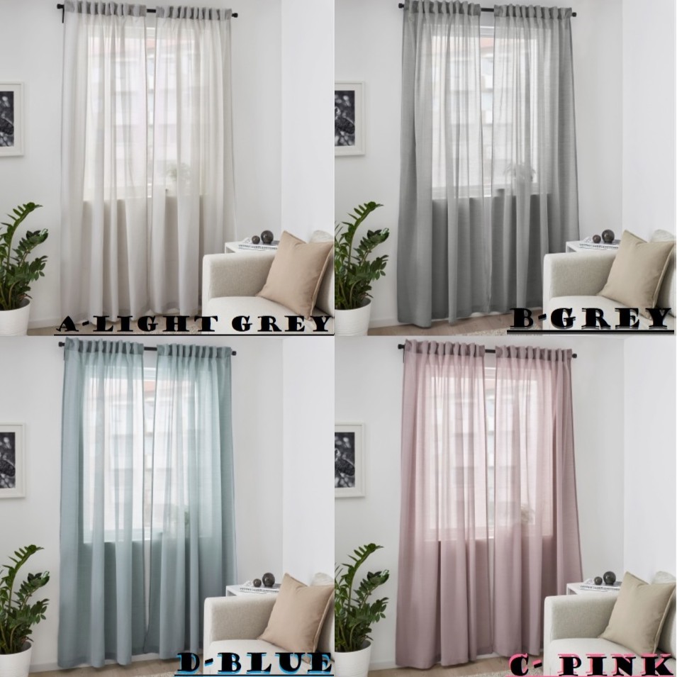 IKEA HILJA CURTAINS Light Grey/Grey/Pink/Blue LANGSIR ...