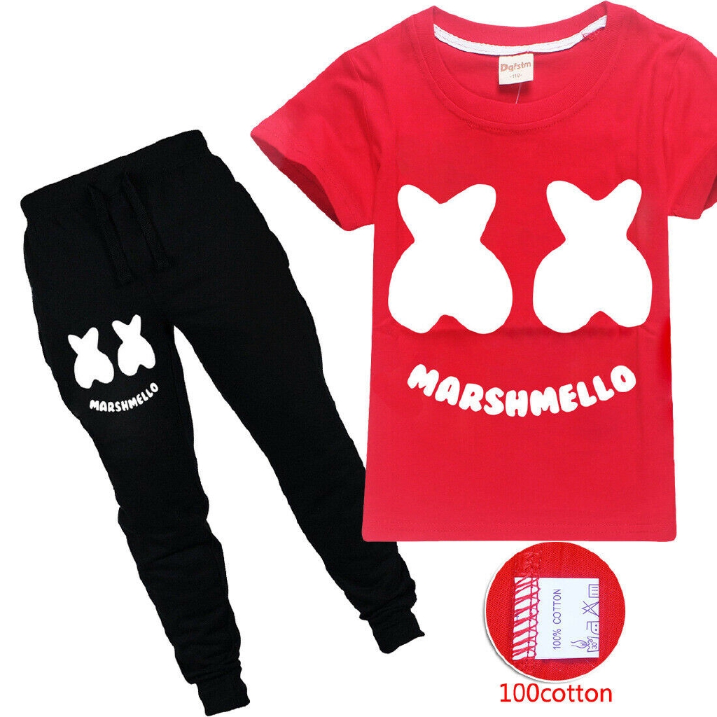 Children Clothes Kids Boys Smile Marshmello T Shirt Balck Long Pants 2pcs Sets Shopee Malaysia - kids boys girls marshmello roblox t shirt surprise doll