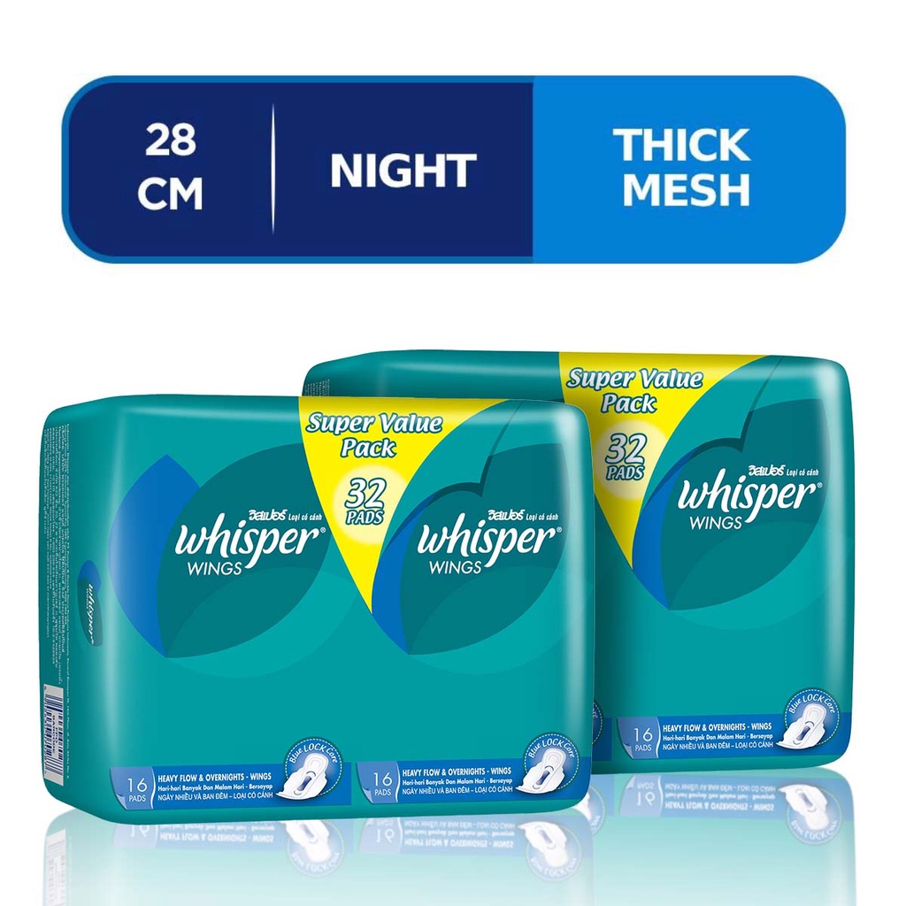 [BUNDLE Of 2] Whisper Thick Mesh Heavy Flow & Overnight Wings Sanitary ...