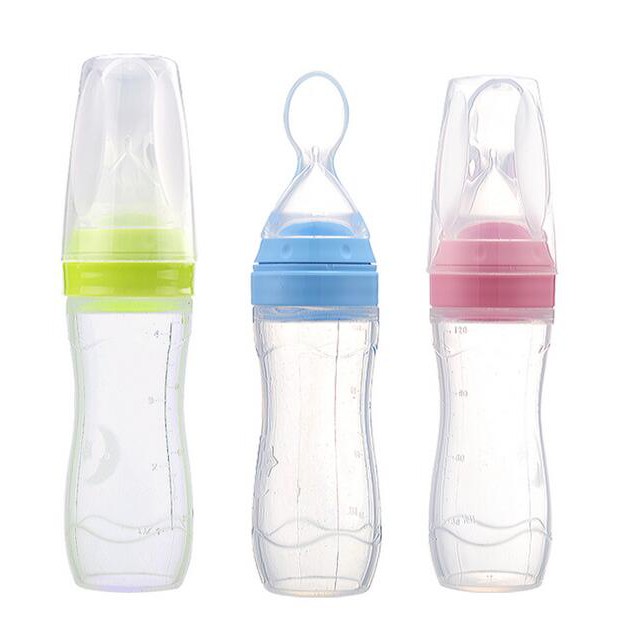 Baby Silicone Squeeze Feeding Bottle With Spoon Food Rice Cereal