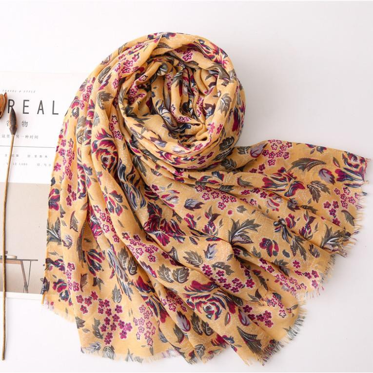 Soft Cotton Printed Shawl Brown Floral Shopee Malaysia