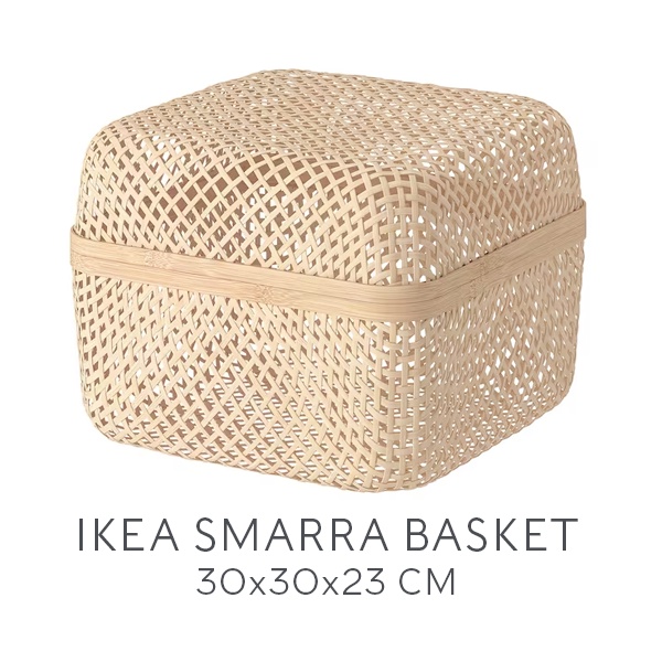 IKEA SMARRA Box with lid, natural, 30x30x23 cm, Weaved Bamboo Basket